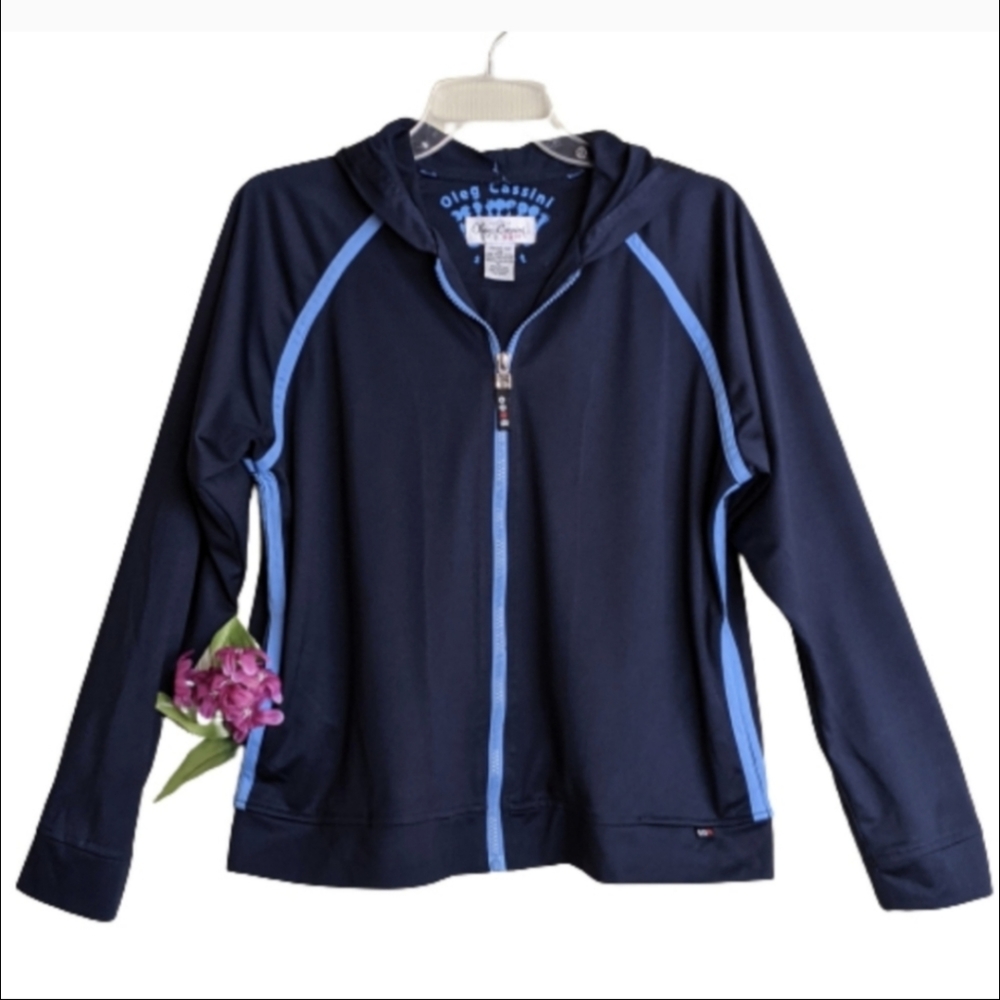 Oleg Cassini Jacket Navy Blue Size Petite Large Athletic